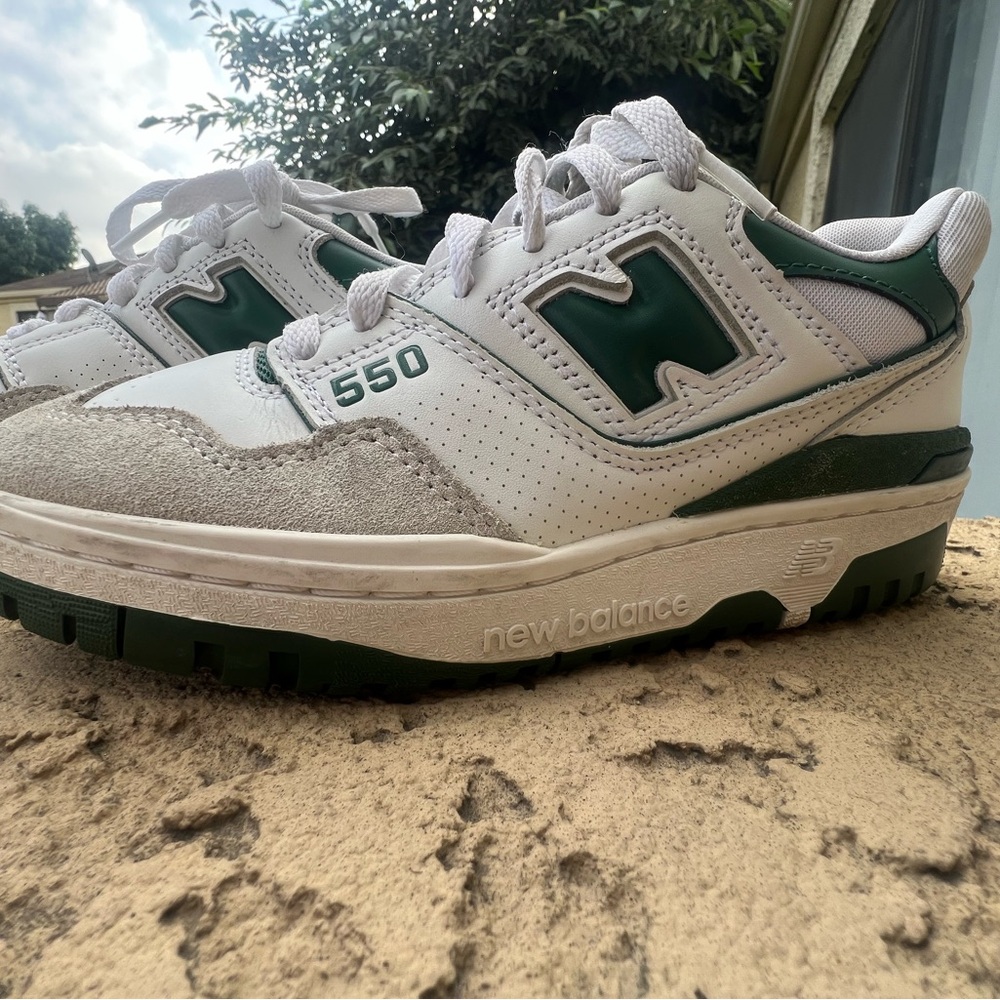 New Balance 550 White and Green Athletic Shoes